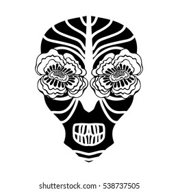 Vector sugar skull. Ornate Black and white illustration.