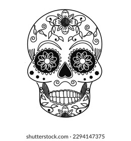 vector sugar skull,hand-drawing black and white . Coloring page