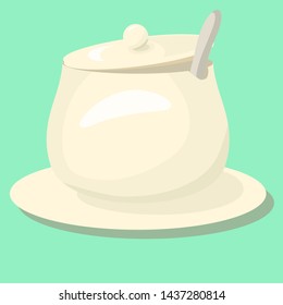 vector sugar-bowl cup sugar-bowl spoon isolated on white background