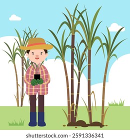 Vector sugarcane farmers and farm