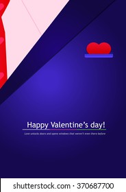 Vector suit with heart, tie, text and valentine's day. Vector illustration.