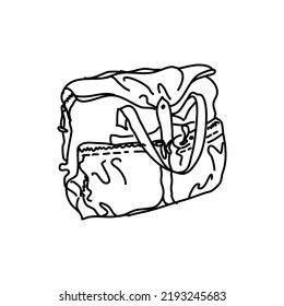 Vector suitcase, bag or backpack for travel. Various types of hand luggage, suitcases and bags are hand drawn in a linear style. For the design of advertisements, brochures, banners and posters
