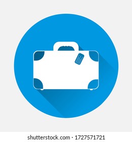 Vector suitcase icon on blue background. Flat image with long shadow.
