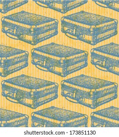 Vector suitcase, sketch seamless pattern