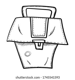 Vector suitcase in sketch style on a white background. School backpack or business case. Shaded bag for things. Stock illustration for decoration, online stores, fashion projects, logo of clothes.