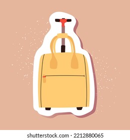 Vector suitcase sticker in doodle style. Isolated luggage icon with white contour