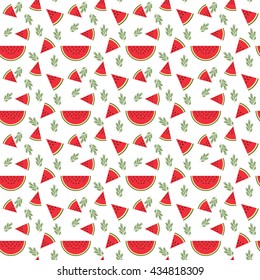 Vector summer abstract pattern with watermelon, rosemary in flat design style. Illustration good for summer wedding invitation, birthday card, poster, fabric, banner, shop, fashion.