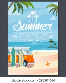 Vector summer adventure poster. Pool party beach