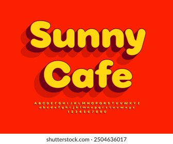 Vector de verano Sunny Café. fuente creativa con sombra. Conjunto de letras y números de alfabeto brillante.