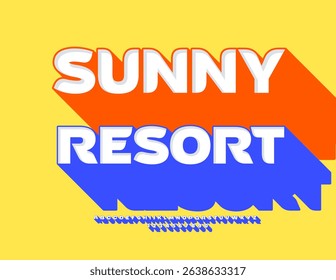 Vector Summer Advertisement Sunny Resort. Stylish Font with Big Blue Shadow. Fashion 3D Alphabet Letters and Numbers set.