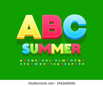 Vector Summer Alphabet. Bright modern Font. Colorful 3D Letters and Numbers set