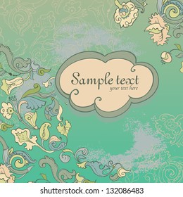 Vector summer amazing card with ornate flowers. Frame for text at shape of cloud