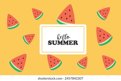 Vektorgrafik Sommerhintergrund, Banner. Heller Sommerhintergrund mit Wassermelonen und der Aufschrift Hello Summer.