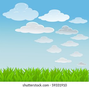 vector summer background with clouds.