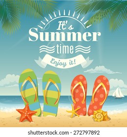 Vector summer background with summer elements 