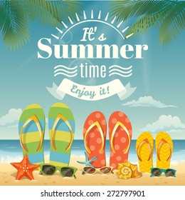 Vector summer background with summer elements 