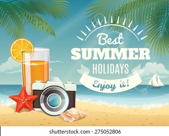 Vector summer background with summer elements 