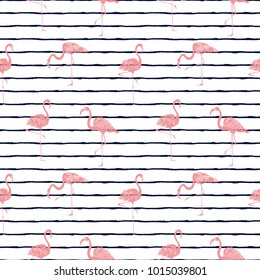 Vector summer background. Flamingo on striped background. Summer print, paper or textile design. Element of seamless pattern.