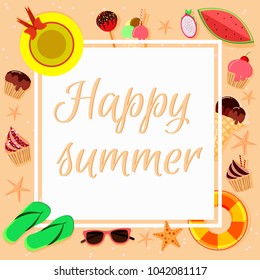 Vector summer background in flat design with summer objects.