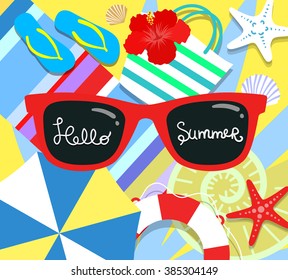 Vector summer background with holiday elements. Flat style 