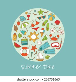 Vector summer background with summer icons.