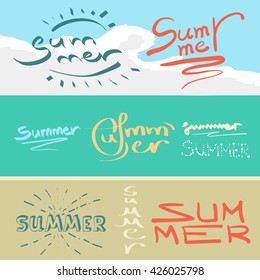 Vector summer background. Summer vector illustration. Vector hand lettering inspirational typography poster summer. Summer fun. Handwritten summer lettering. Summer card