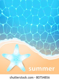 Vector summer background illustration with ocean, beach and starfish