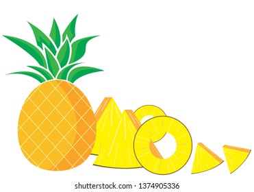 Vector summer background with juicy ripe pineapple slices. Flat icon slices of pineapple. Healthy food illustration.