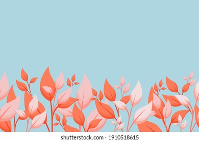 vector summer background with leaves and twigs. Vector background in trendy style. Seasonal banner or greeting card for discounts, promotions or invitations.