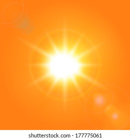Vector summer background with a magnificent summer sun burst with lens flare. Summer natural background with vector sun.