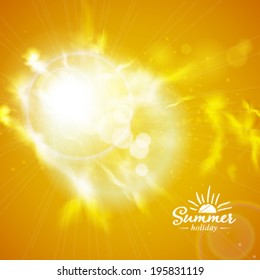 Vector summer background with a magnificent summer sun burst with lens flare.