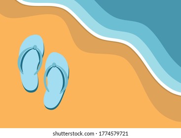 Vector Summer background, sea wave and slippers