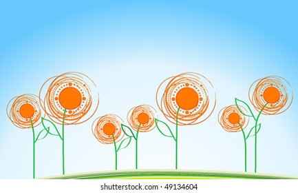 Vector summer background with sunflowers