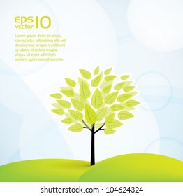 Vector de fondo de verano con soleado paisaje y árbol