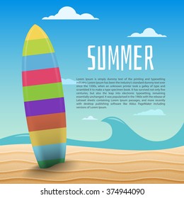 Vector summer background with surf boards and lettering