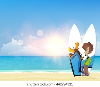 Vector summer background with surf boards. Realistic vector illustration eps 10-

