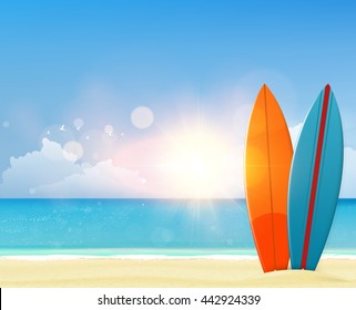 Vector summer background with surf boards. Realistic vector illustration eps 10-

