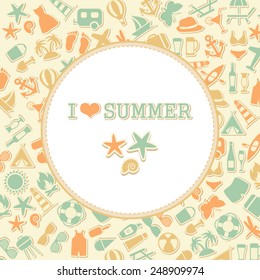 Vector summer background, travel design icons. Beach