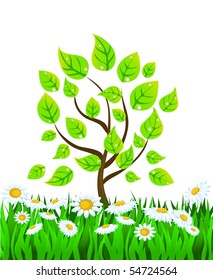 vector summer background with tree.