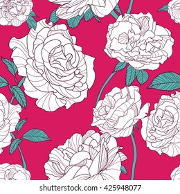 Vector Summer Background White Outline Rose Stock Vector (royalty Free 