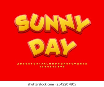 Vector summer badge Sunny Days. Set of Bright Alphabet Letters and Numbers. Creative Yellow and Red Font.