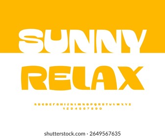 Vector Summer badge Sunny Relax. Stylish Yellow Font. Fashion Uppercase Alphabet Letters and Numbers set
