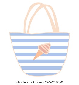 Vector Summer bag,white in blue stripe. Ice cream symbol. Ideal for summer poster, card.