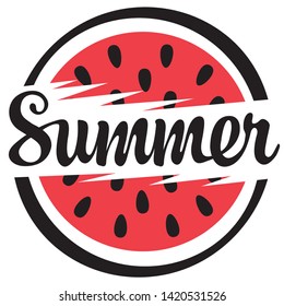 Vector summer banner with calligraphic inscription and decorative watermelon. Can be used for summer poster, flyer, invitation, card, t-shirt design