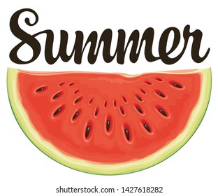 Vector summer banner with calligraphic inscription and decorative watermelon. Can be used for summer poster, flyer, invitation, card, t-shirt design