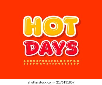 Vector summer banner Hot Days. Cute Yellow Font. Sunny Alphabet Letters and Numbers