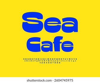 Vector Summer banner Sea Cafe. Beautiful `Blue Font. Stylish set of Trendy Alphabet Letters and Numbers.