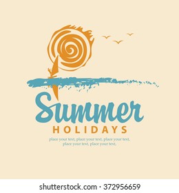 vector summer banner with sea, sun and surfer