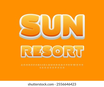 Vector summer banner Sun Resort.  Elegant Yellow Font. Fashion Artistic Alphabet Letters set. 