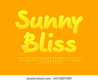 Vektorgrafik Sommer Banner Sunny Bliss. Glänzend gelbe Schrift. Satz kreativer Buchstaben und Zahlen.